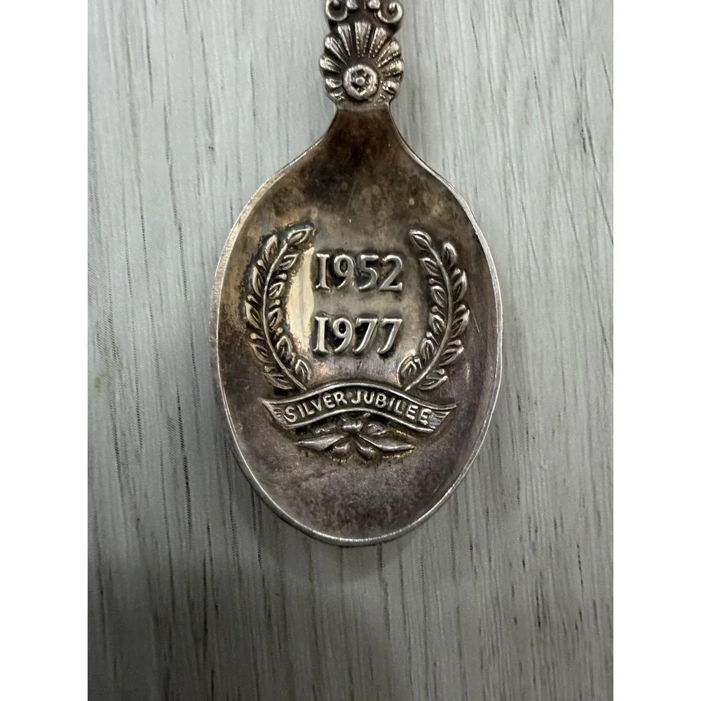 Queen Elizabeth II Silver Jubilee 1977 Souvenir Spoon Crown Enamel EPNS